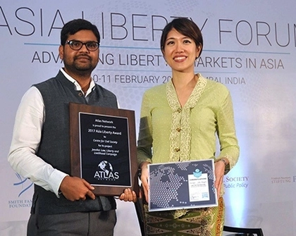 Award winners Amit Chandra and Tricia Yeoh at Asia Liberty Forum 2017.