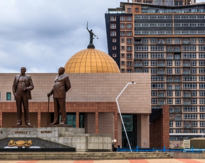 The Three Dikgosi (tribal chiefs) Monument in the central business district of Gaborone, Botswana.
